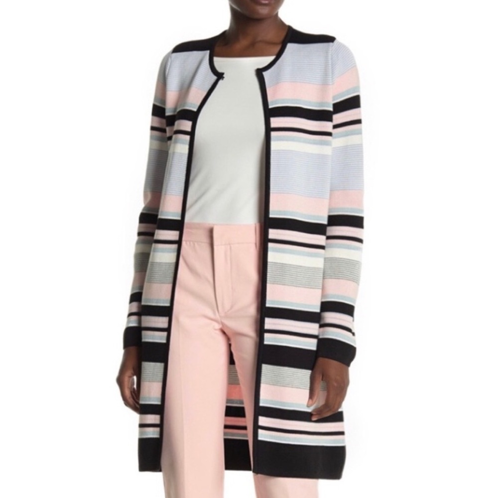 Calvin Klein Women's Colorblocked Multi Color Striped Cardigan Sweater Size M - Picture 1 of 7